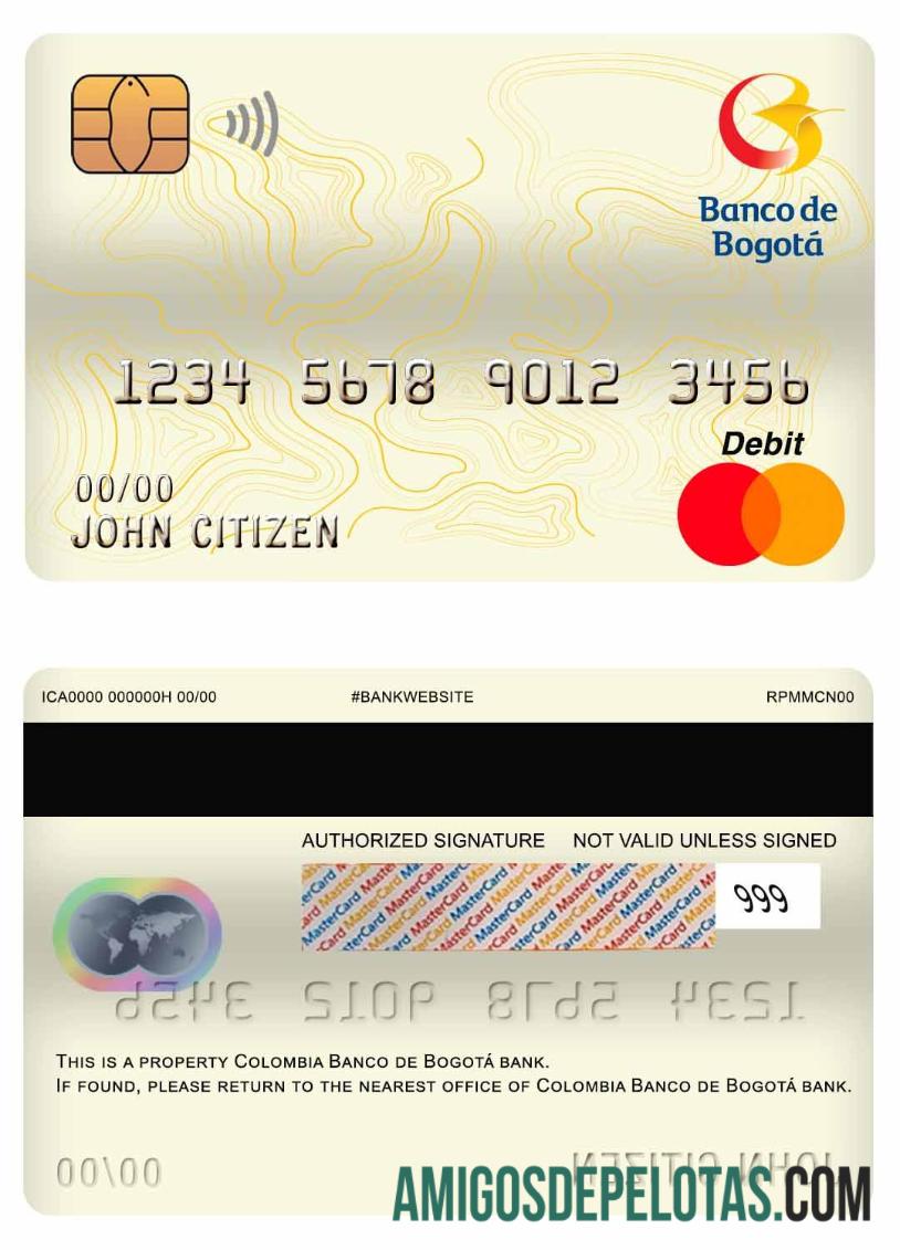 Colombia Banco De Bogotá Bank Master Debit Card modelo